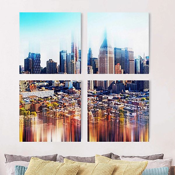 4-teiliges Leinwandbild New York - Quadrat Manhattan Skyline Urban Stretch günstig online kaufen