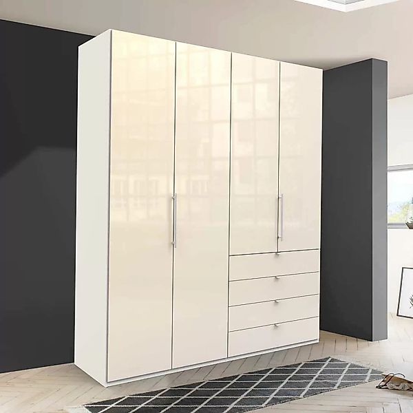 Jugendzimmer Kleiderschrank in Creme Weiß Glas beschichtet Falttüren günstig online kaufen