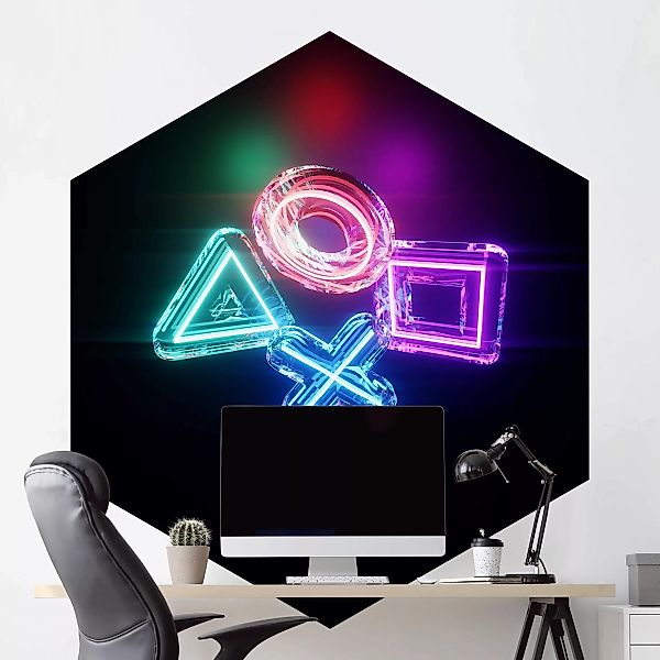 Hexagon Mustertapete selbstklebend Neon Kreis Quadrat Dreieck X günstig online kaufen