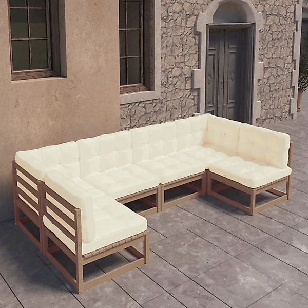 6-tlg. Garten-lounge-set Kissen Honigbraun Kiefer Massivholz günstig online kaufen