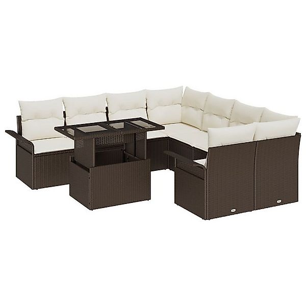 vidaXL Loungesofa 9-teiliges Garten Sofa Set mit Kissen Braunes Poly Rattan günstig online kaufen