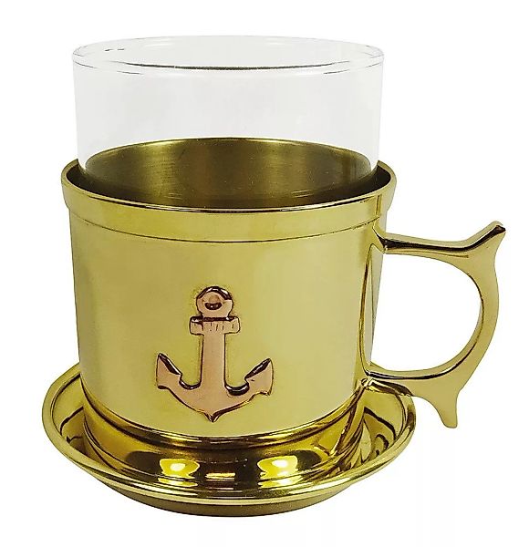 Teeglas Anker Messing Tasse mit Glaseinsatz Tasse Maritim Schiff Boot Vinta günstig online kaufen