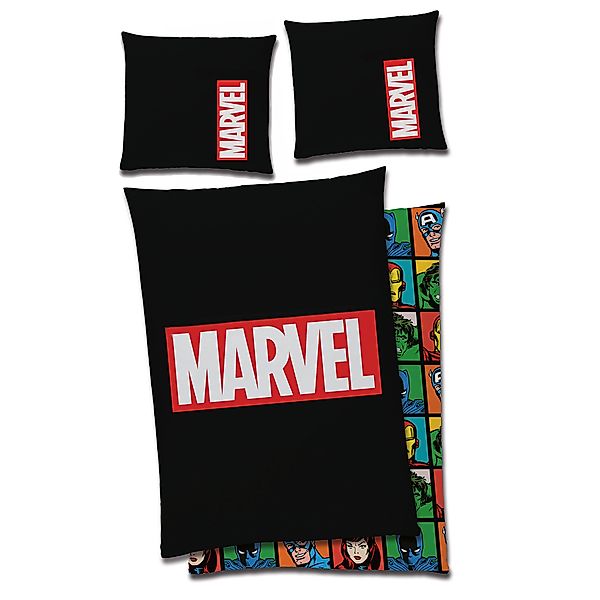 BERONAGE Jugendbettwäsche Marvel Logo Bettwäsche schwarz günstig online kaufen