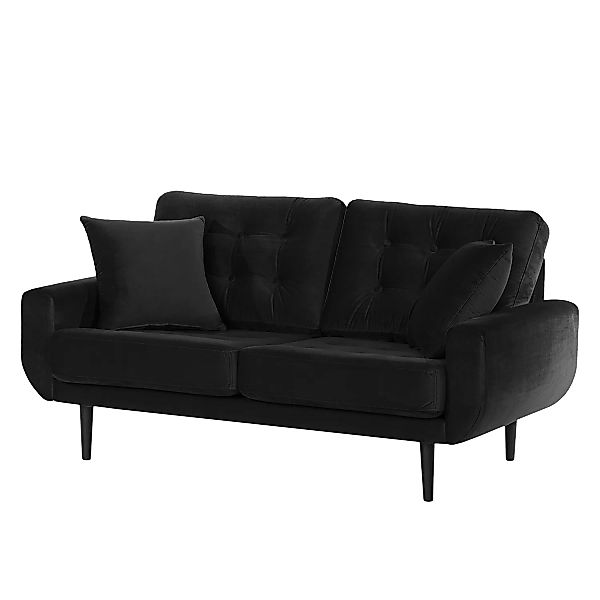 home24 Norrwood Sofa Vaise I 2-Sitzer Schwarz Samt 154x83x90 cm günstig online kaufen