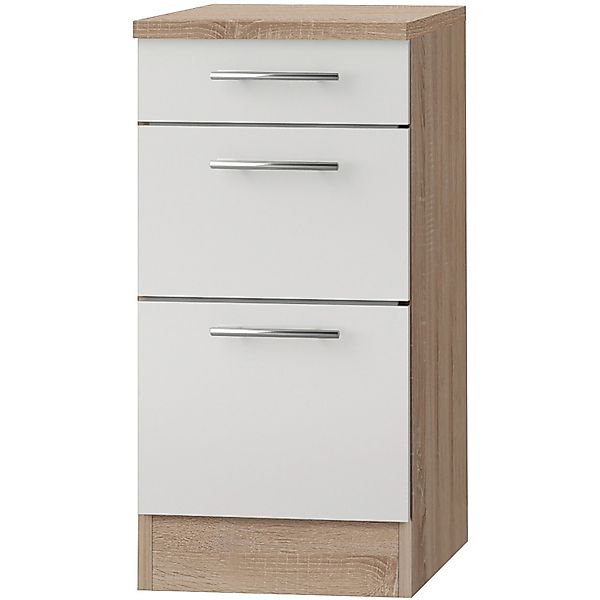 Optifit Küchen-Unterschrank mit 3 Auszügen Dakar286 40x84,6x60cm Weiß-Eiche günstig online kaufen