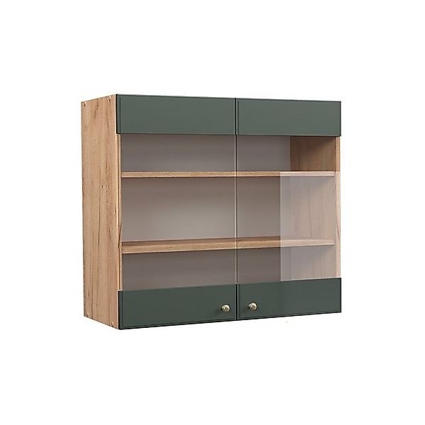 Vicco Küchenglasschrank Fame-Line Grün-Gold Landhaus/Goldkraft Eiche 80 cm günstig online kaufen