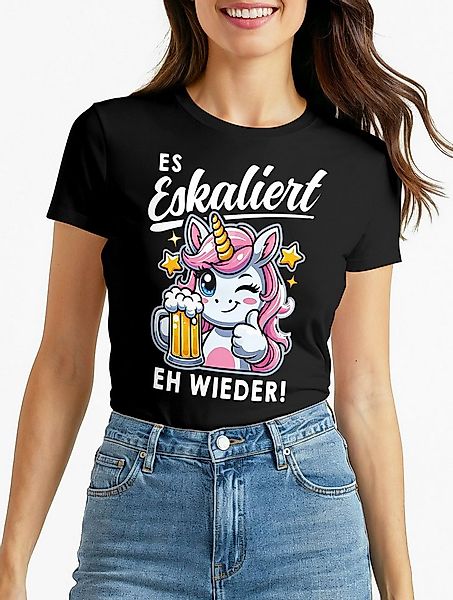 MoonWorks Print-Shirt Damen T-Shirt Spruch Es eskaliert eh Frosch Einhorn C günstig online kaufen