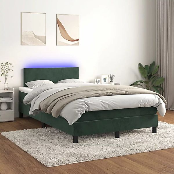 vidaXL Boxspringbett Boxspringbett mit Matratze LED Dunkelgrün 120x200 cm S günstig online kaufen