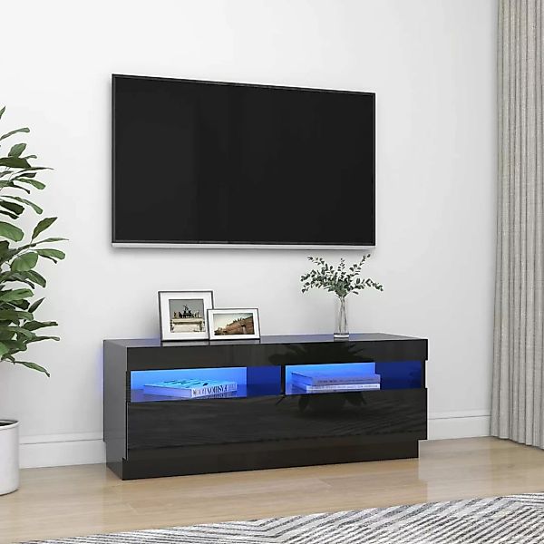 Tv-schrank Mit Led-leuchten Hochglanz-schwarz 100x35x40 Cm günstig online kaufen