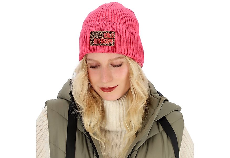 halsüberkopf Accessoires Strickmütze mit Leo-Badge und Schriftzug Halsüberk günstig online kaufen
