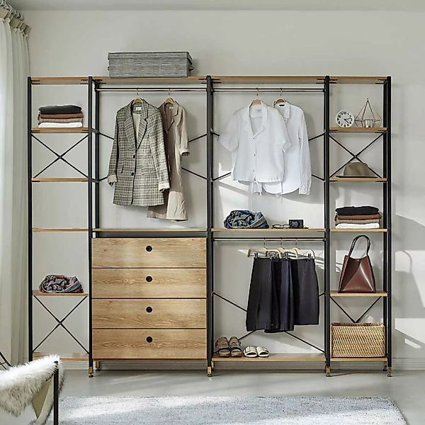 Garderoben Regalwand mit vier Schubladen Industrie und Loft Stil günstig online kaufen