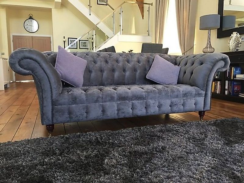 JVmoebel Chesterfield-Sofa Design Luxus Chesterfield Textil Sofa 3 Sitzer P günstig online kaufen