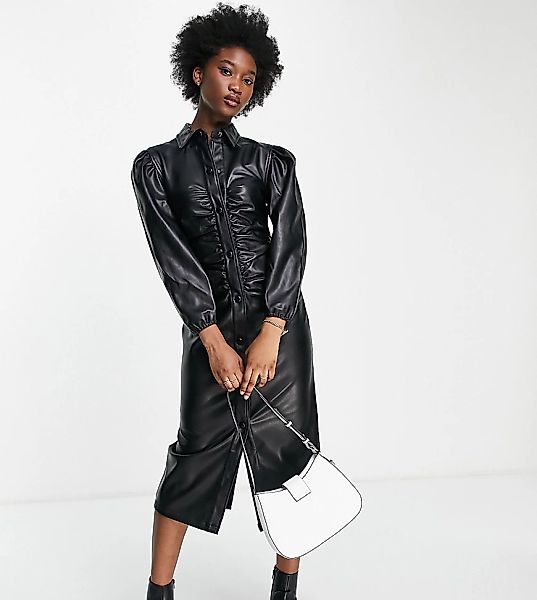 Urban Bliss – Exklusives Kleid aus Kunstleder in Schwarz mit geraffter Vord günstig online kaufen