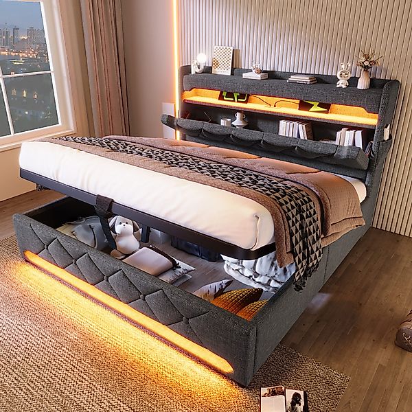STILVORA Polsterbett 160×200 mit matratze,Stauraumbett Doppelbett günstig online kaufen