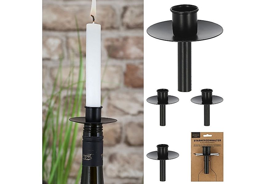 CEPEWA Kerzenhalter Stabkerzenhalter Flascheneinsatz 4er Set Metall schwarz günstig online kaufen