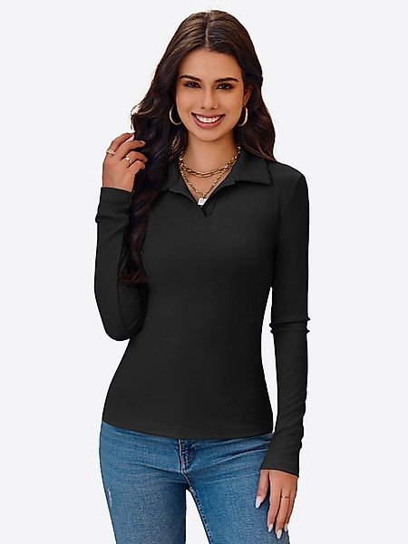 Imily Bela Poloshirt Damen Langärmliges Top mit aus Rippstrick (Packung, 1- günstig online kaufen