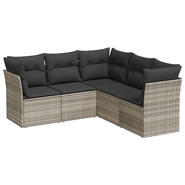 vidaXL 5-Tlg Garten-Sofagarnitur mit Kissen Hellgrau Poly Rattan 3249461 günstig online kaufen