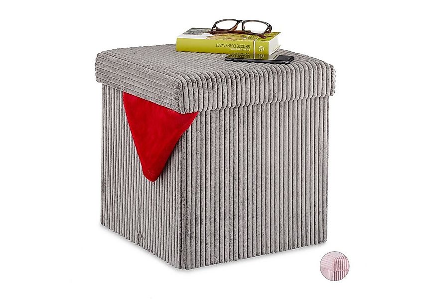 relaxdays Sitzwürfel faltbar Samt, grau günstig online kaufen