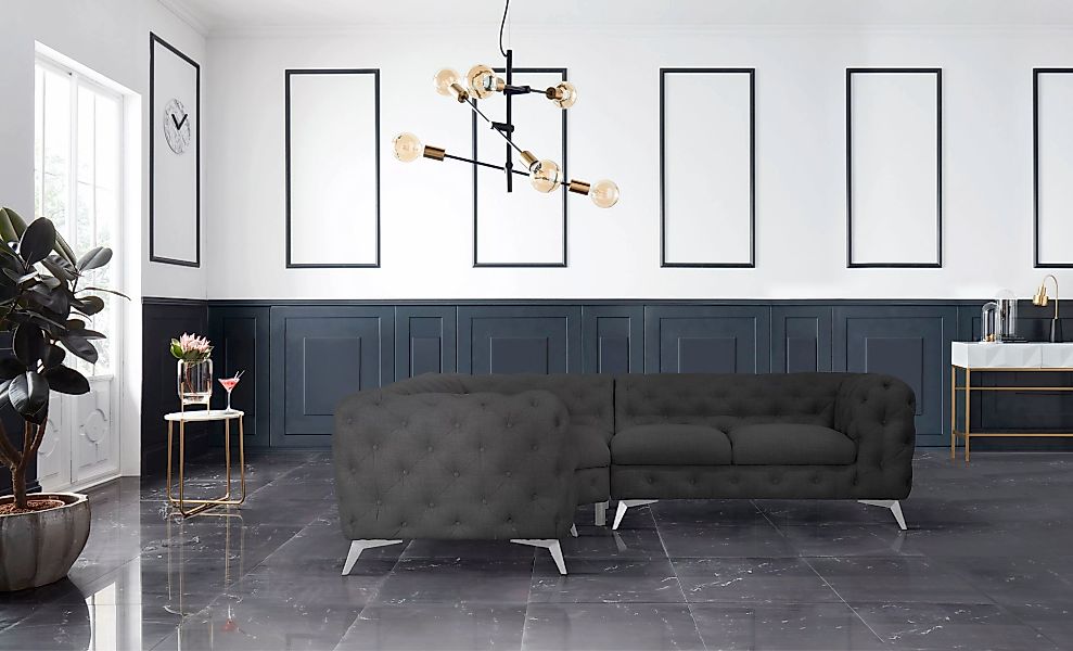 Leonique Chesterfield-Sofa "Ecksofa GLYNIS L-Form mit Wellenunterfederung, günstig online kaufen