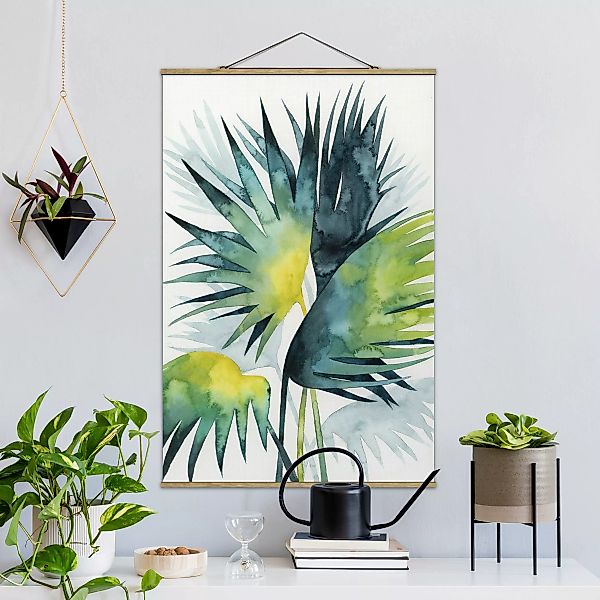 Stoffbild Blumen mit Posterleisten - Hochformat Tropisches Blattwerk - Fäch günstig online kaufen