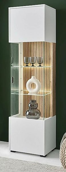 Furn.Design Glasvitrine Merced (Vitrine in weiß mit Eiche, 48 x 180 cm) Sof günstig online kaufen