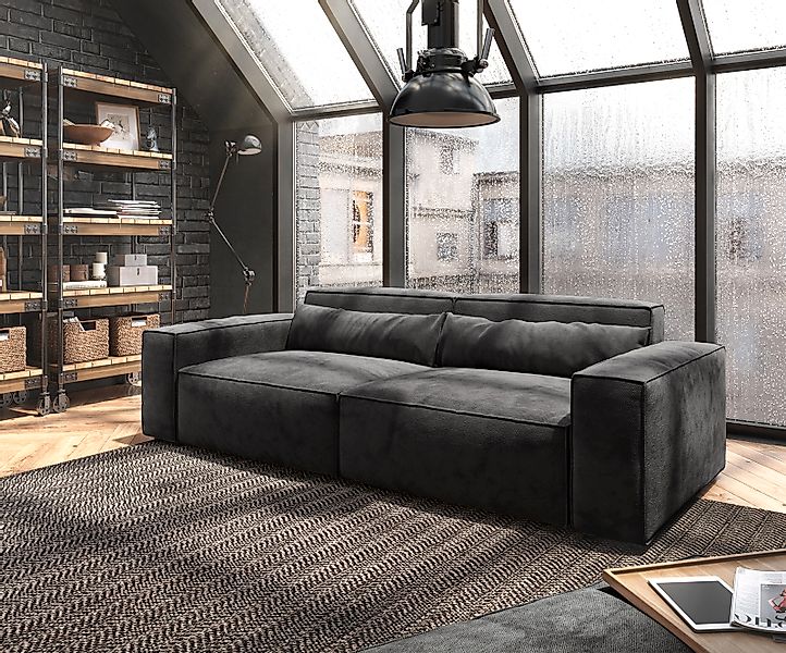 Big-Sofa Sirpio 230x90 cm Mikrofaser Schwarz mit Hocker günstig online kaufen