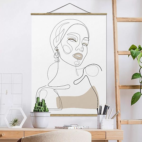Stoffbild mit Posterleisten Line Art Portraits - Beige Lipstick günstig online kaufen