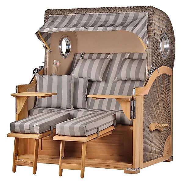 bene,iving Strandkorb Komplettset Königssee Teak Bullauge PE Grau Modell 53 günstig online kaufen