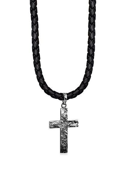 Kuzzoi Kette mit Anhänger Herren Lederkette Kreuz Oxidiert Matt 925 Silber, günstig online kaufen