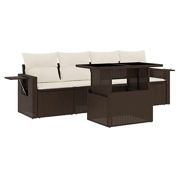 vidaXL 5-Tlg Garten-Sofagarnitur mit Kissen Braun Poly Rattan 3267733 günstig online kaufen