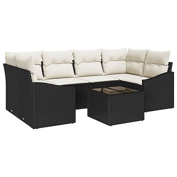 vidaXL Loungesofa 7-teiliges Garten Sofa Set mit Kissen Schwarzes Poly Ratt günstig online kaufen