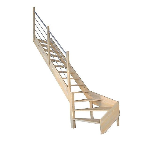 StarWood Treppe Korfu Fichte Gewendelt Rechts Holz-Edelstahl-Geländer günstig online kaufen