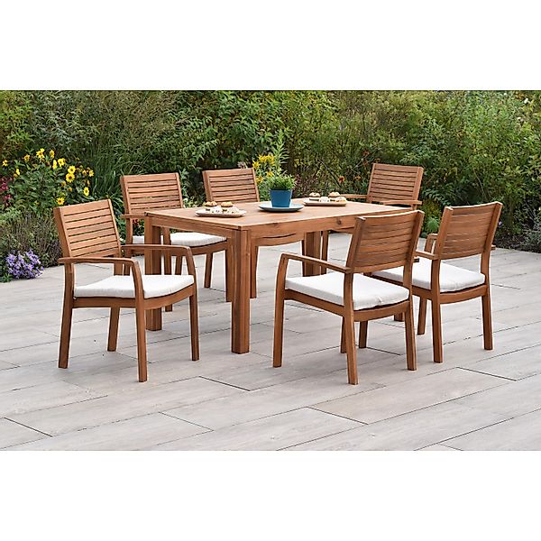 Merxx Batavia Set 13-tlg. 6 Stapelsessel 6 Auflagen Gartentisch 150(200)x90 günstig online kaufen