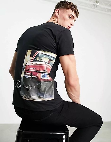 Mennace – Oversize-T-Shirt in Schwarz mit Auto-Fotoprint günstig online kaufen
