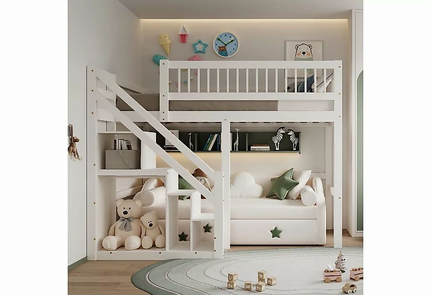 MODFU Etagenbett Kinderbett, Treppe mit Aufbewahrungsschrank (Holzbett, Jug günstig online kaufen
