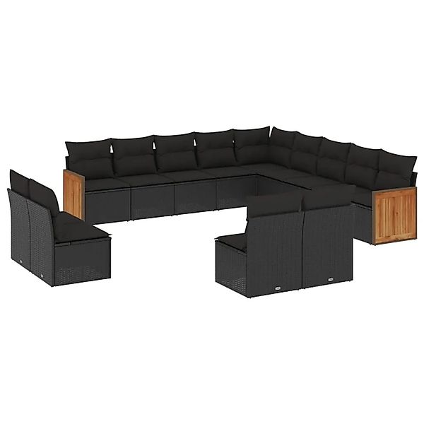 vidaXL 13-Tlg Garten-Sofagarnitur mit Kissen Schwarz Poly Rattan 3260564 günstig online kaufen