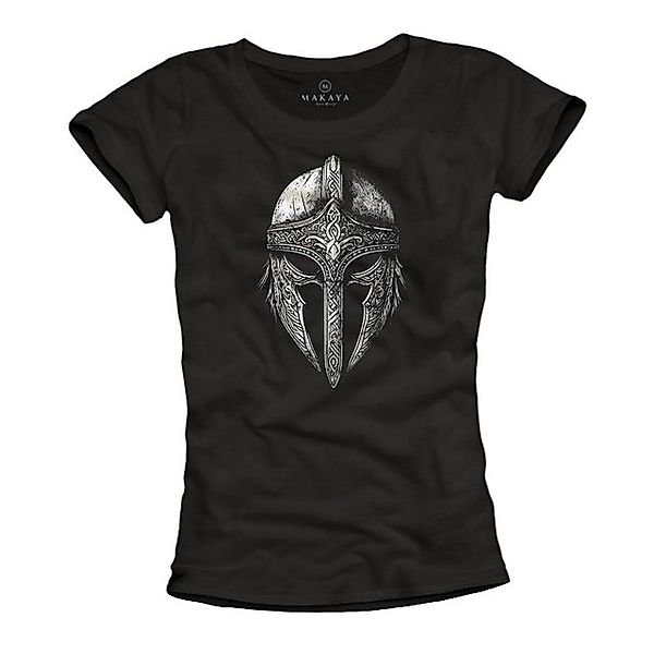 MAKAYA Print-Shirt Damen Viking Motiv Wikinger Helm Kurzarm Top mit Vintage günstig online kaufen