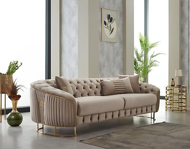JVmoebel Sofa Dreisitzer Sofa 3 Sitzer Stoffsofa Polstersofa Couch Beige Lu günstig online kaufen