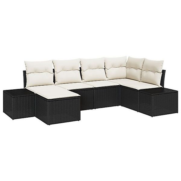 vidaXL Loungesofa Garten-Sofagarnitur Set aus 6 Schwarz und Weiß, 6 Teile günstig online kaufen