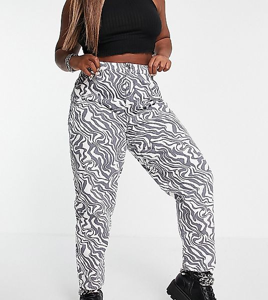 ASOS DESIGN Curve – Original – Mom-Jeans mit Zebramuster, hohem Bund und rü günstig online kaufen