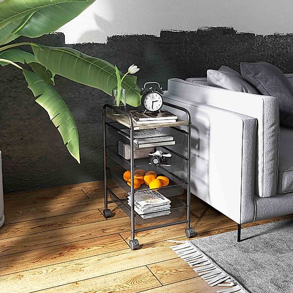 HOMCOM Servierwagen Rollwagen, Küchenwagen mit 4 Körben Haushaltregal, (Auf günstig online kaufen