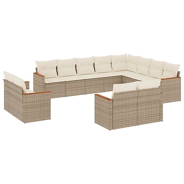 vidaXL 12-Tlg Garten-Sofagarnitur mit Kissen Beige Poly Rattan 3226513 günstig online kaufen