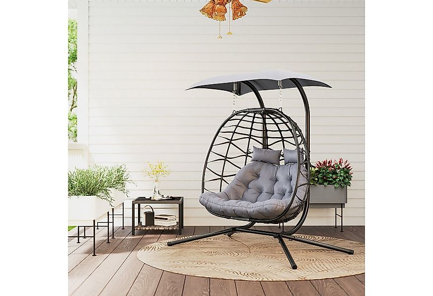 Outsunny Schaukelstuhl mit Kissen, Sonnenschutzdach, aus Polyrattan, für 2 günstig online kaufen