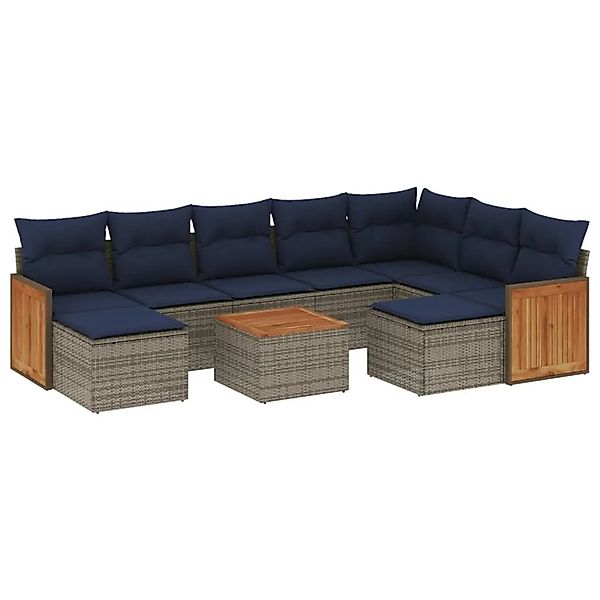 vidaXL 10-Tlg Gartensofa-Set mit Kissen Grau Polyrattan 3228231 günstig online kaufen