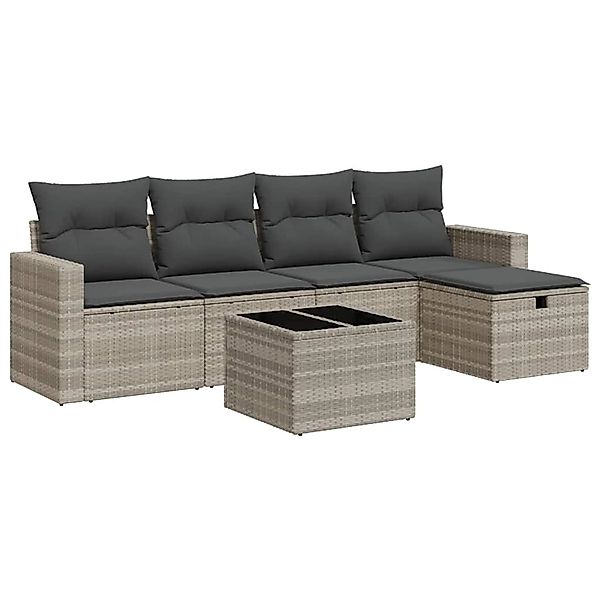 vidaXL 6-Tlg Garten-Sofagarnitur mit Kissen Hellgrau Poly Rattan 3325378 günstig online kaufen