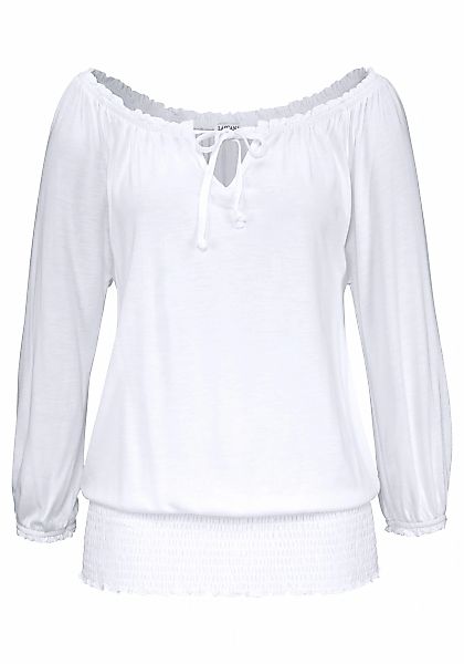 LASCANA Carmenshirt, mit 3/4-Ärmeln, Blusenshirt mit Bindeband und Gummizug günstig online kaufen