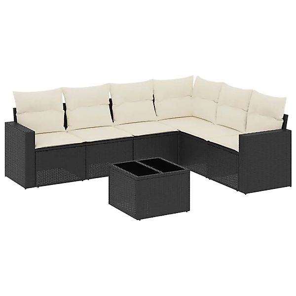 vidaXL 7-Tlg Garten-Sofagarnitur mit Kissen Schwarz Poly Rattan 3251353 günstig online kaufen