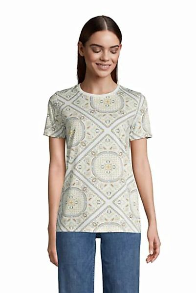 Supima Kurzarm-Shirt mit rundem Ausschnitt, Damen, Größe: L Normal, Elfenbe günstig online kaufen
