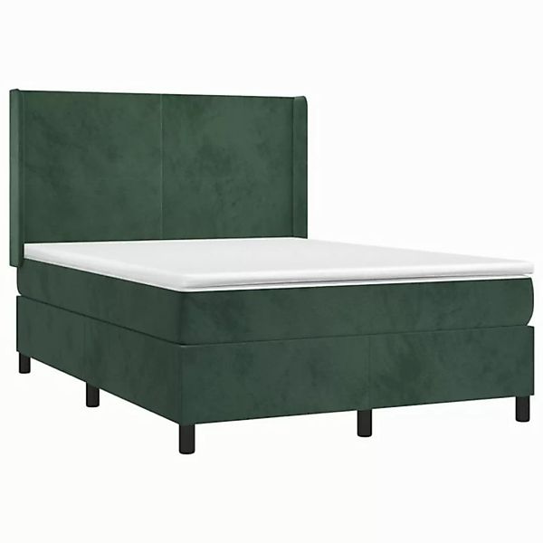 vidaXL Bett Boxspringbett mit Matratze & LED Dunkelgrün 140x190 cm Samt günstig online kaufen