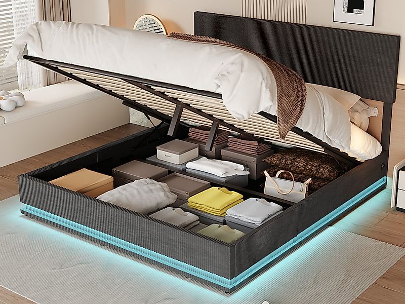 KLAM HOME Polsterbett Doppelbett Stauraumbett mit Stauraum 140/160/180x200c günstig online kaufen